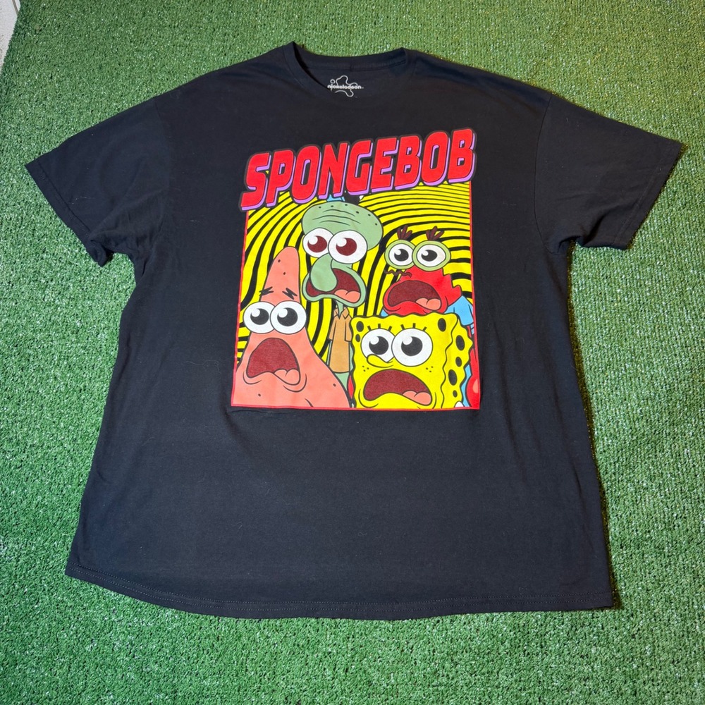 Nickelodeon Spongebob SquarePants Graphic T-Shirt Mens XL Black Cotton Crewneck - Picture 1 of 5